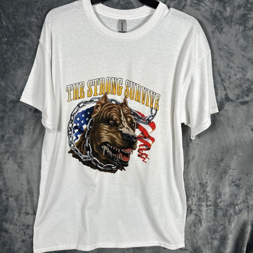 Glidden Men’s Dry Blend T-Shirt “The Strong Survive” Pit Bull American Shirt L - Picture 2 of 8